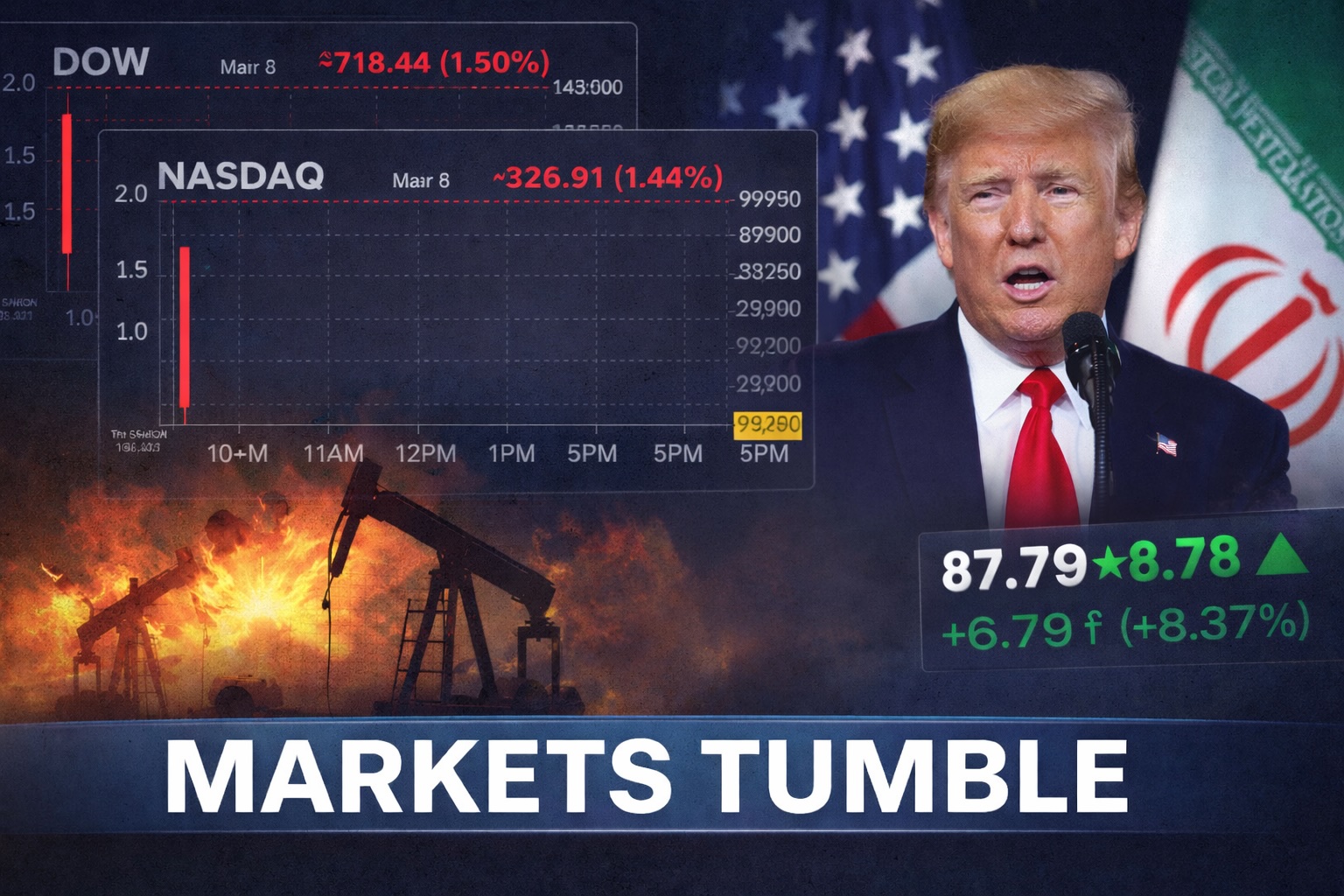 US Stocks Fall as Oil Surges on Escalating Iran-US War Fears - Article cover image